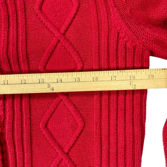 Karen Scott Cardigan Sweater Womens S Red Chunky Cable Knit Granny Cozy Academia - Picture 11 of 16